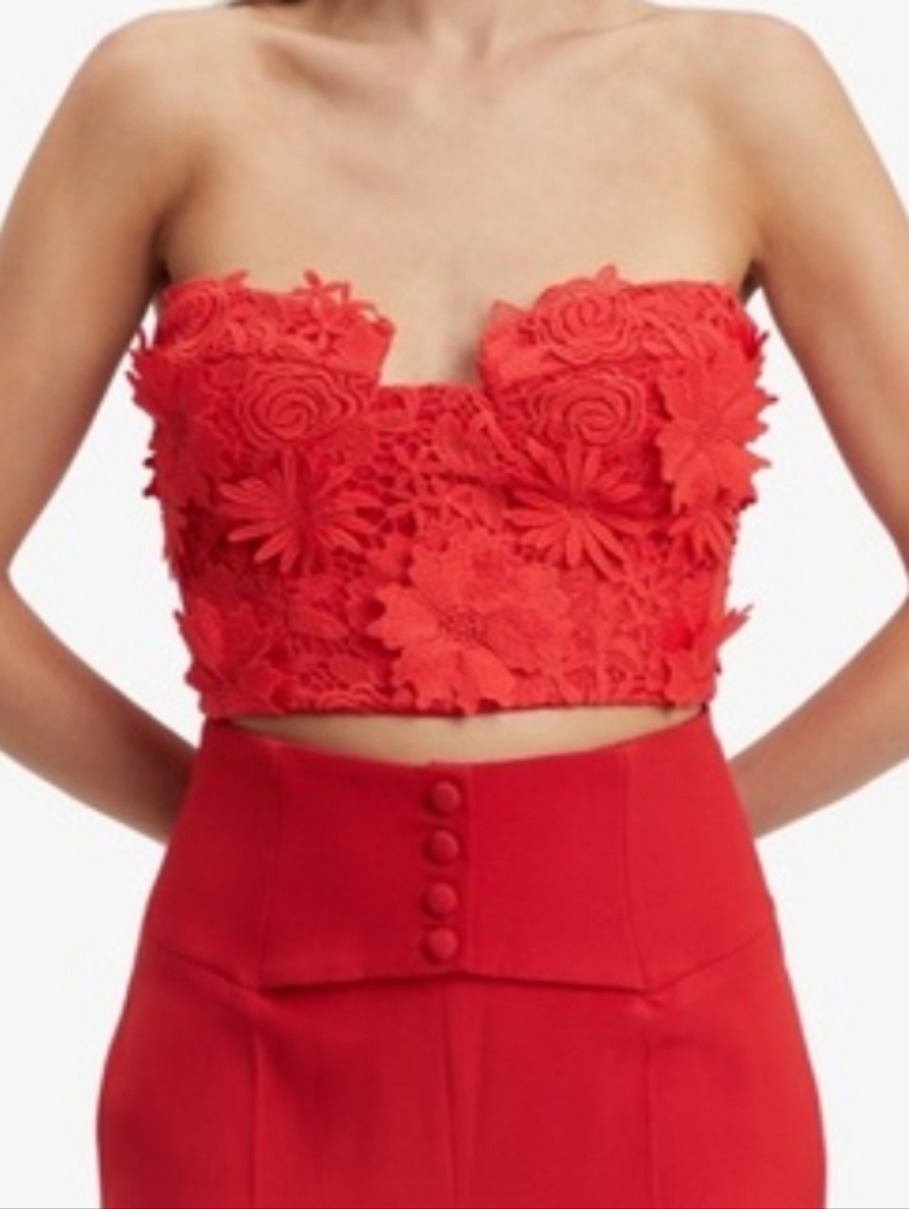 Bardot Revolve Brias Bustier NWT Fire Red Strapless Lined Embroidered lace Crop - Picture 16 of 16